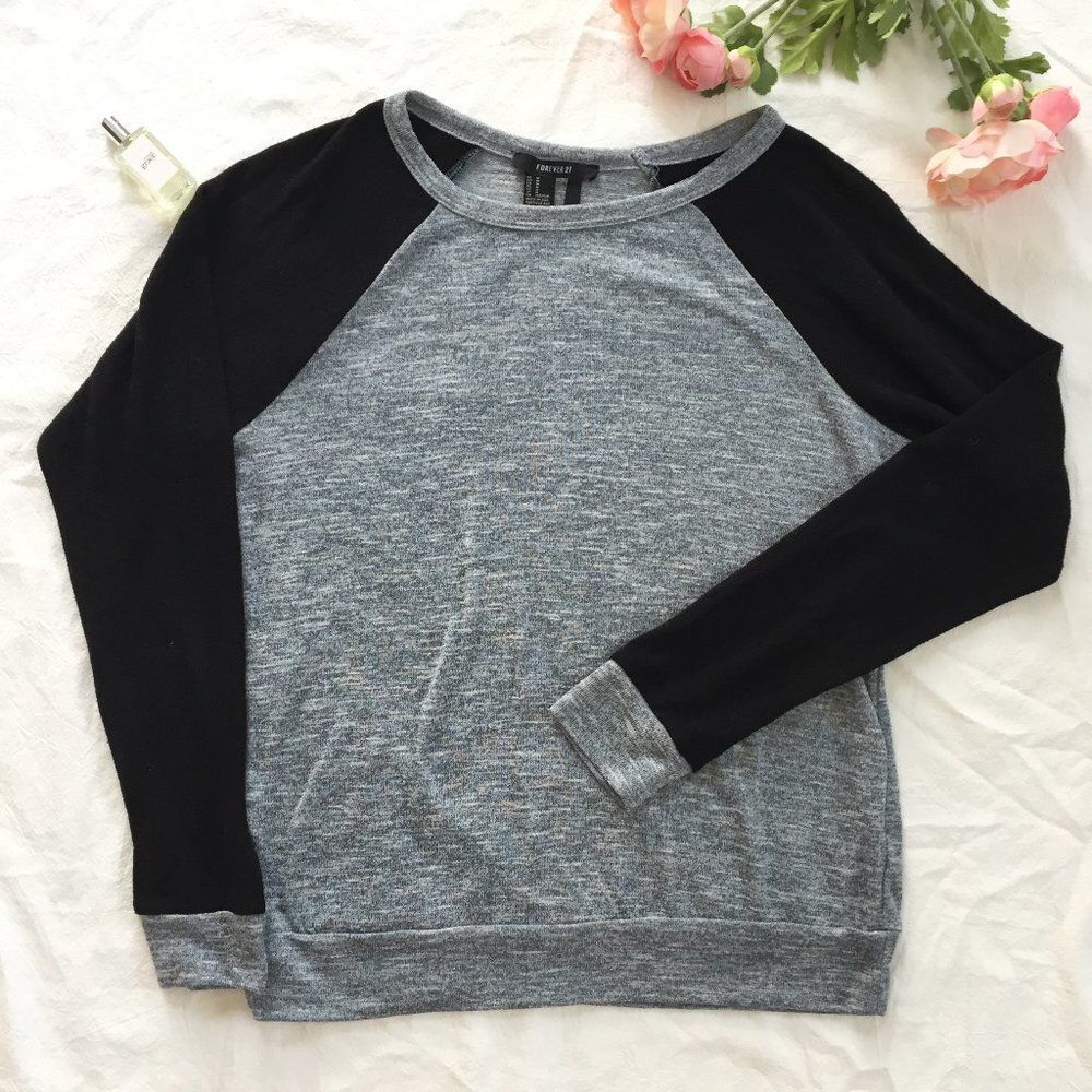 Forever 21 Black and Gray Raglan Baseball Sweatshirt